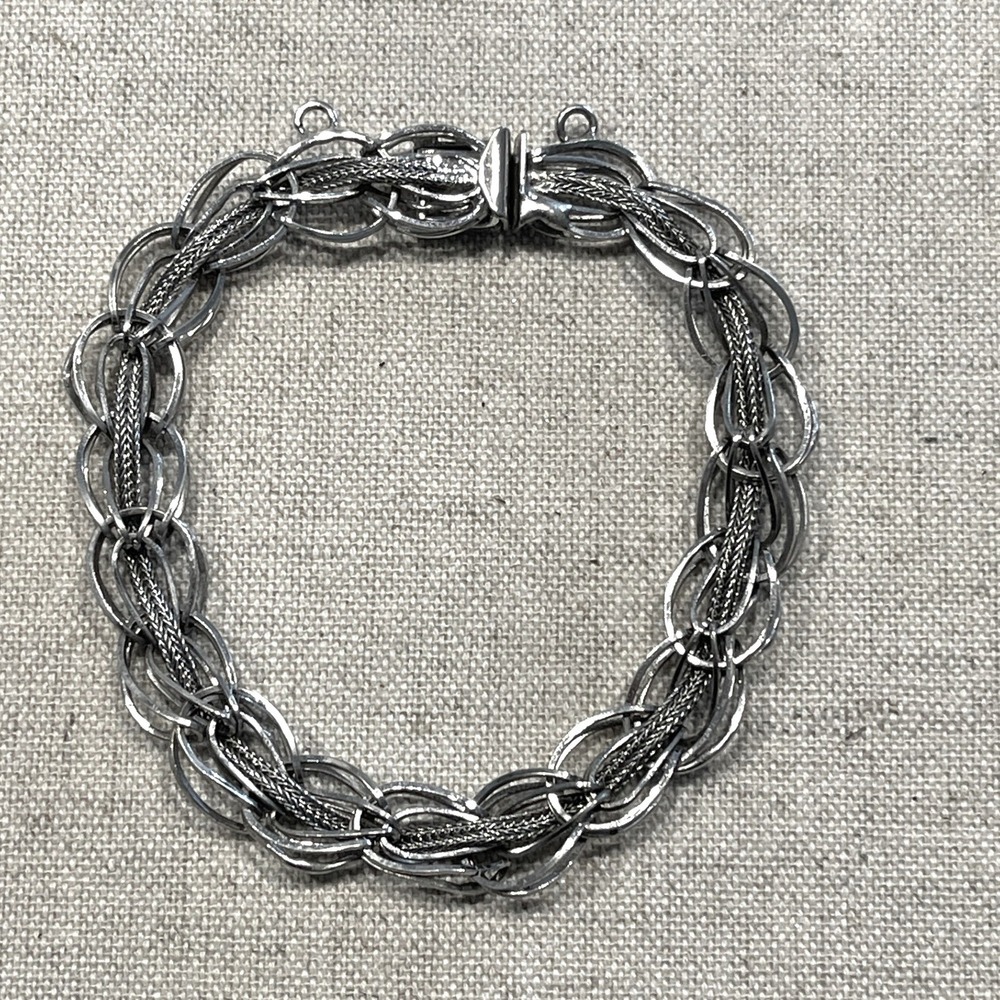 Vintage 925 Sterling Silver Multi-Strand Mesh Link Bracelet 8.7" 12g